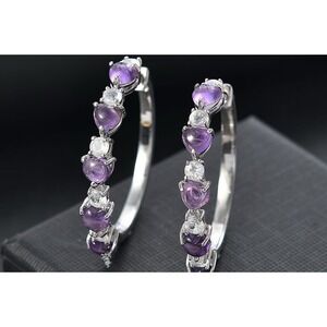 Karis African Amethyst Rainbow Moonstone Hoop Earrings In Platinum Bond 4.65 CTW